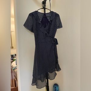 Navy polka dot maxi asymmetrical dress